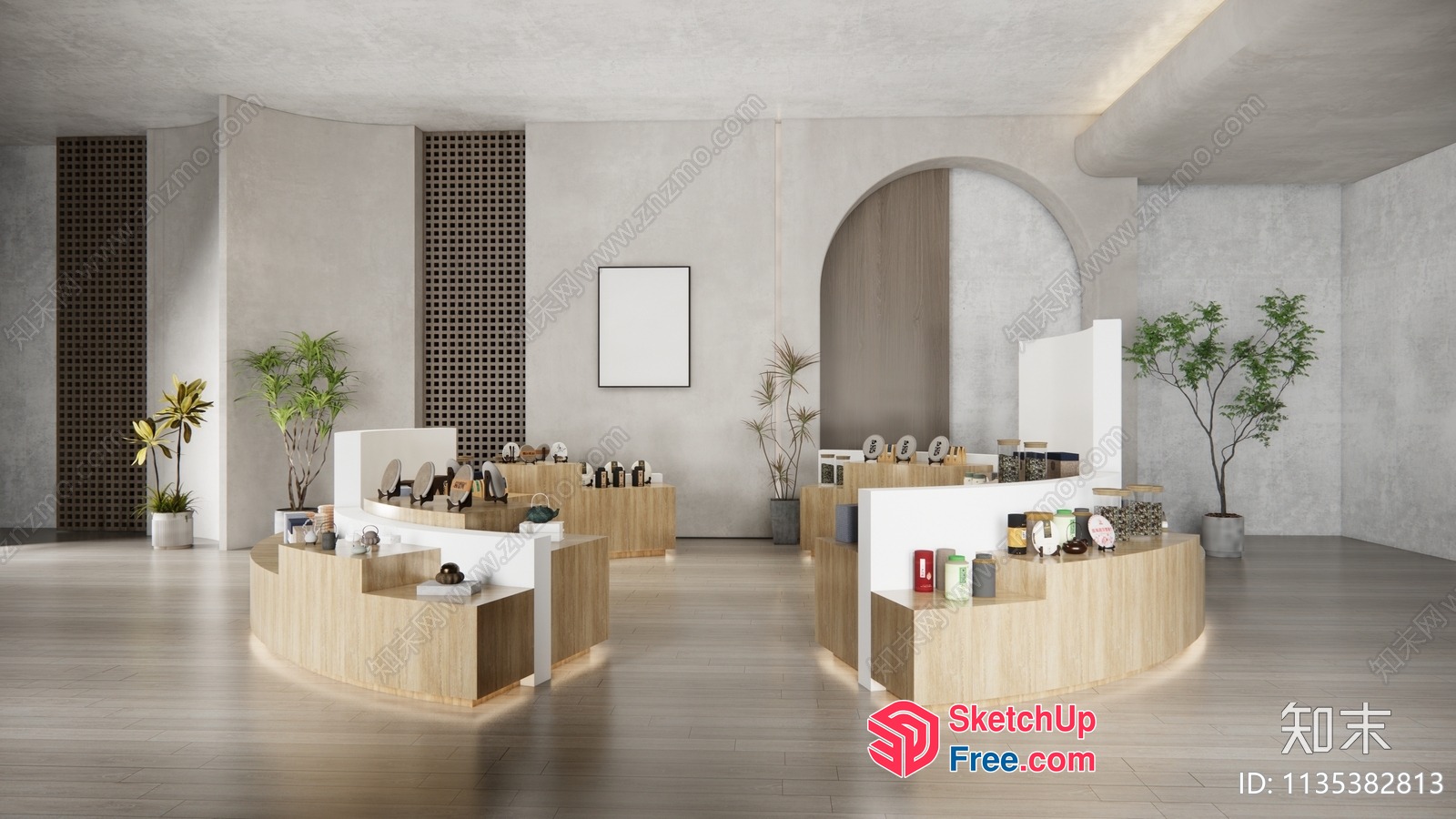 Modern Store Interior With Natural Wood And White Decor 3D SketchUp File