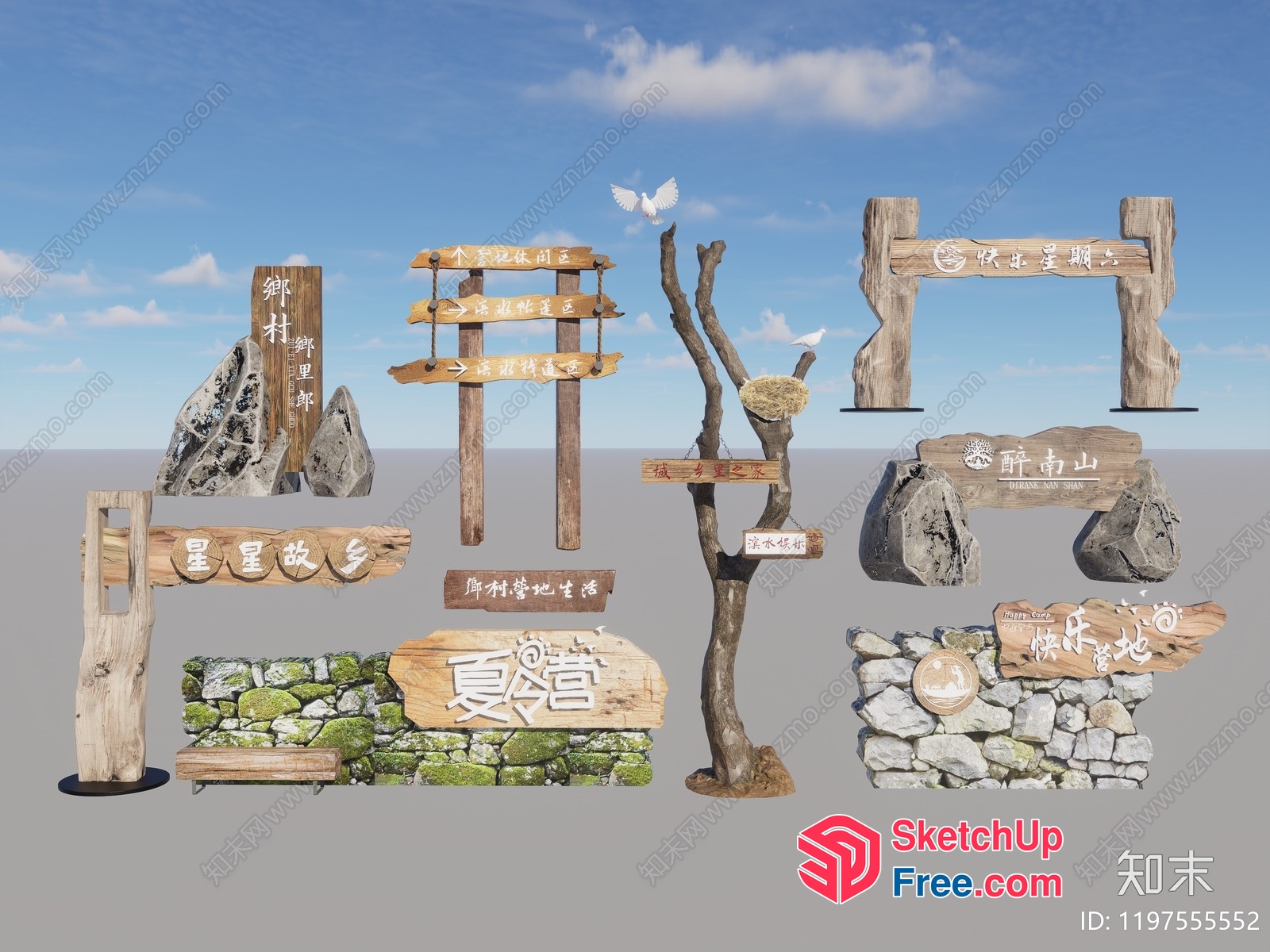 Asian Signage And Directional Elements 3D SketchUp File