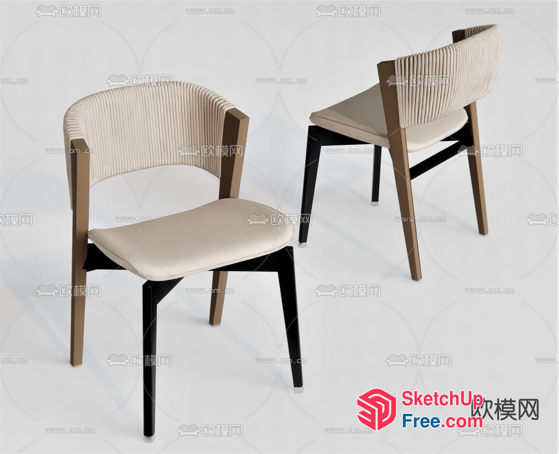 Modern Minimalist Dining Chair With Creamy White Upholstery And Wooden Legs 3D SketchUp File