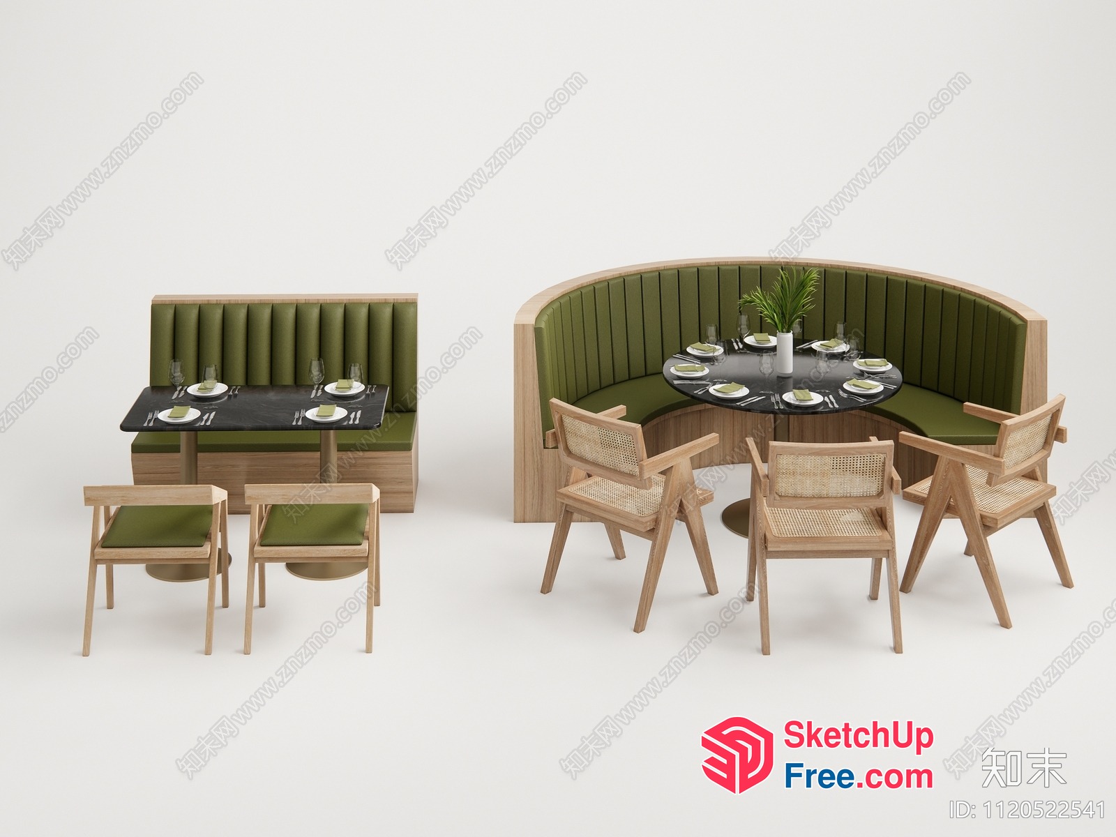 Elegant Green And Brown Dining Room 3D SketchUp File