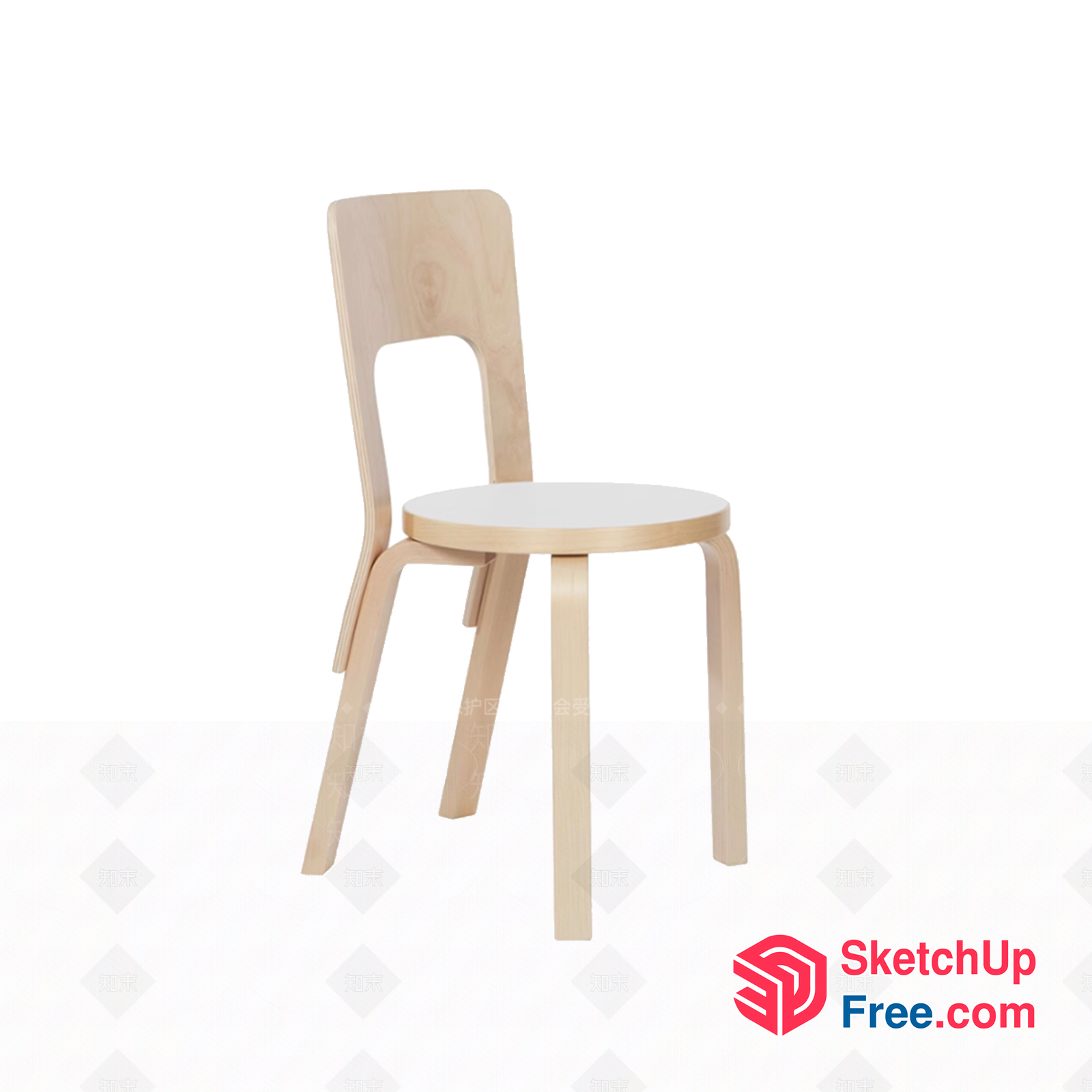 Simple Wooden Chair With White Seat 3D SketchUp File