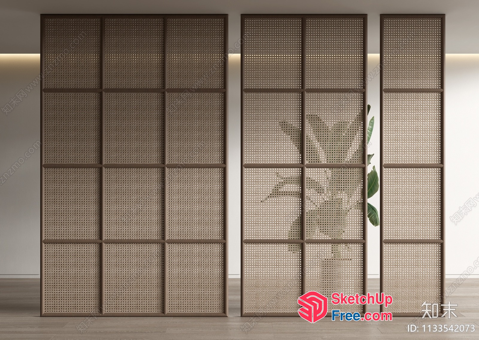 Partition Screen With Woven Panels And Wooden Frame 3D SketchUp File