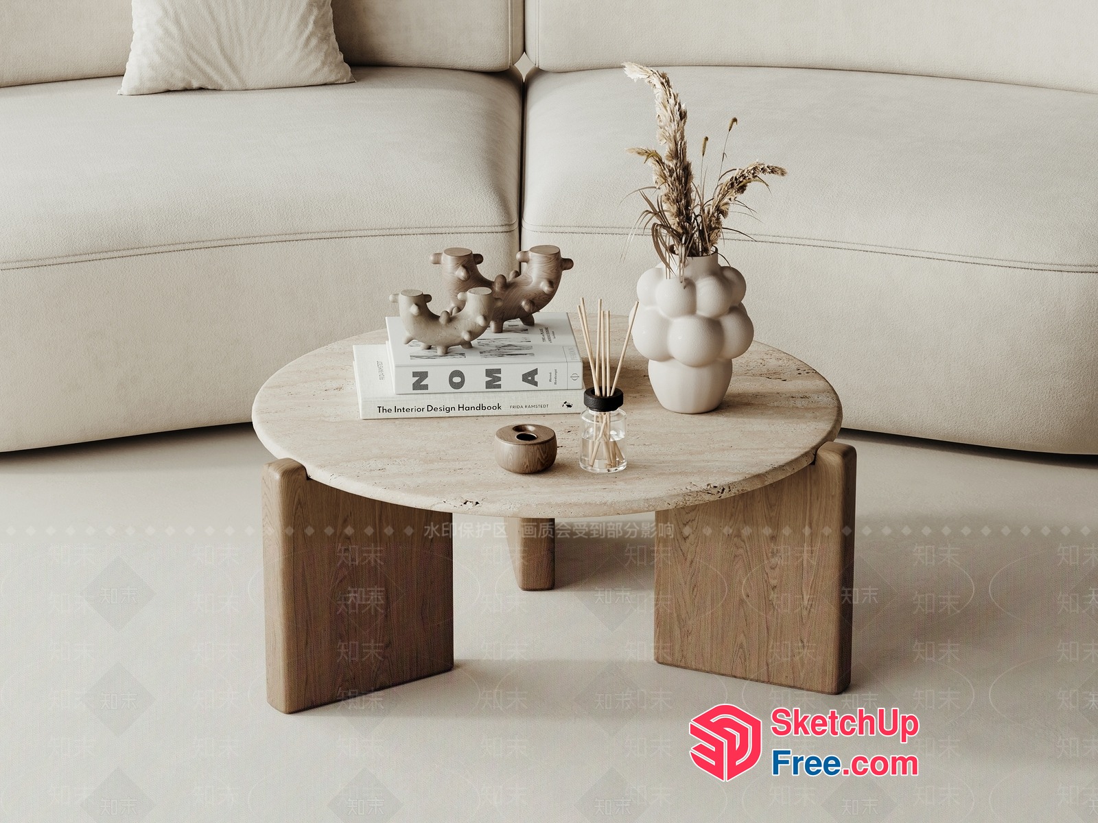 Elegant Living Room Coffee Table And Sofa Combination 3D SketchUp File