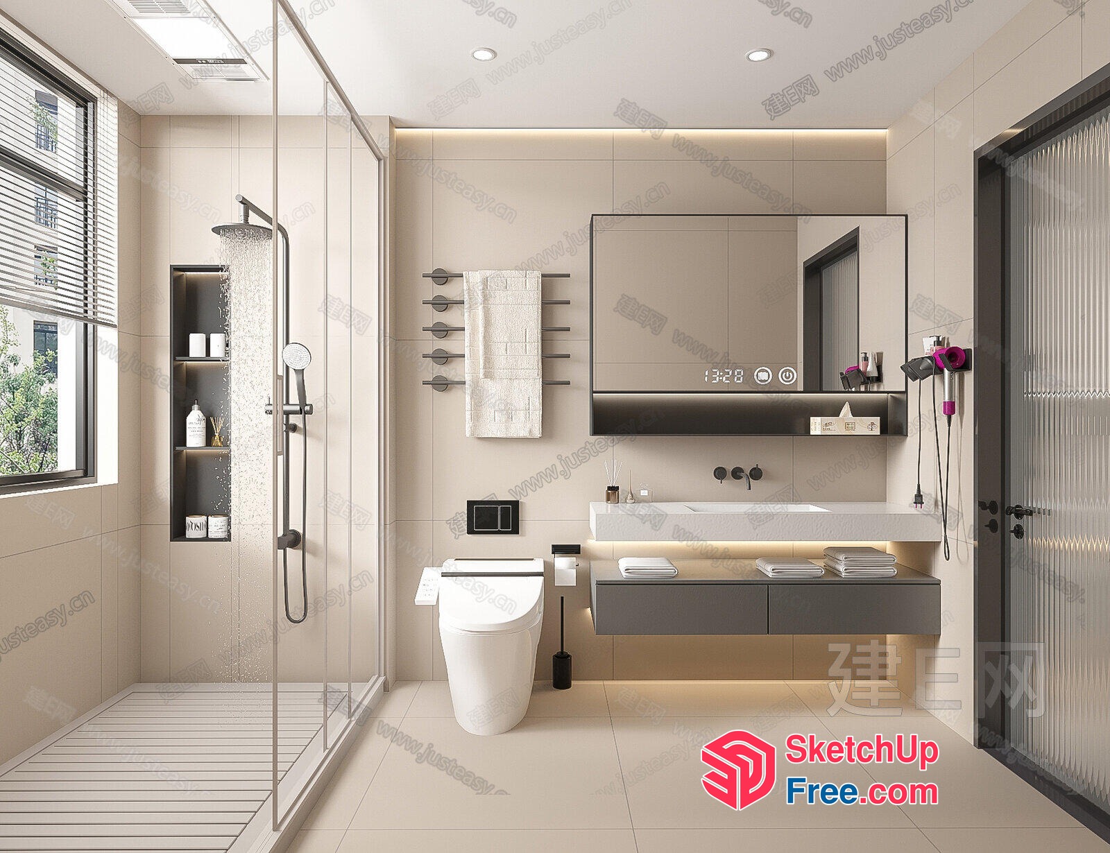 Modern Bathroom With Sleek White Fixtures And Neutral Tones 3D SketchUp File