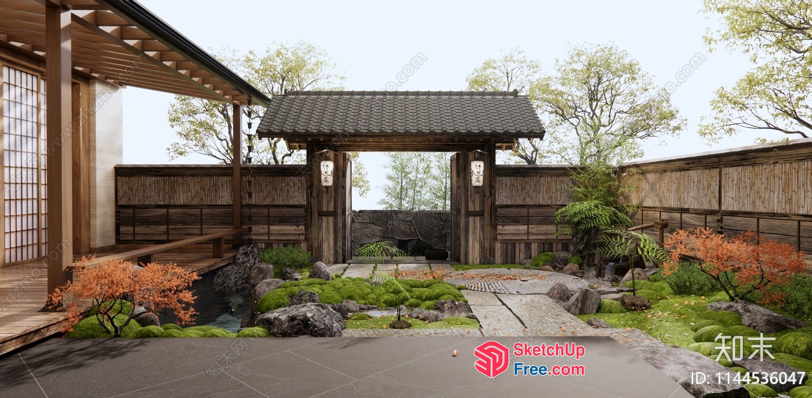 Japanese Style Pavilion With A Roofed Walkway 3D SketchUp File