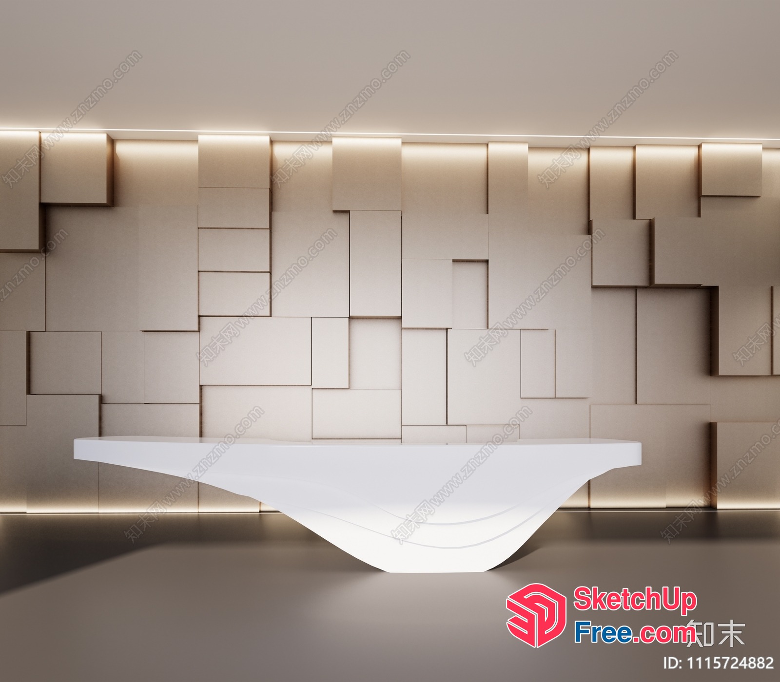 Modern Minimalist White Floating Shelf Against Geometric Beige Wall 3D SketchUp File