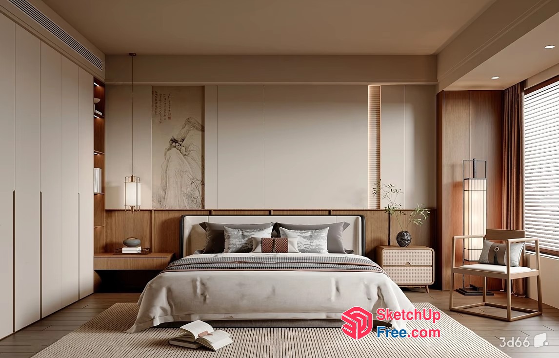 Modern Japanese-Inspired Bedroom Decor 3D SketchUp File