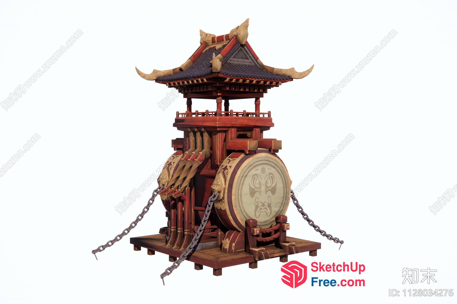 Traditional Asian Temple Drum Stand 3D SketchUp File