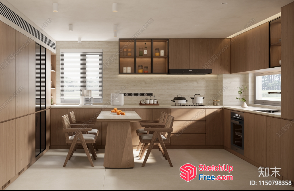 Modern Minimalist Kitchen With Wood Accents And White Countertops 3D SketchUp File