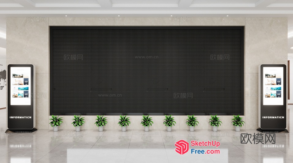 Modern Office Lobby With Informational Displays 3D SketchUp File