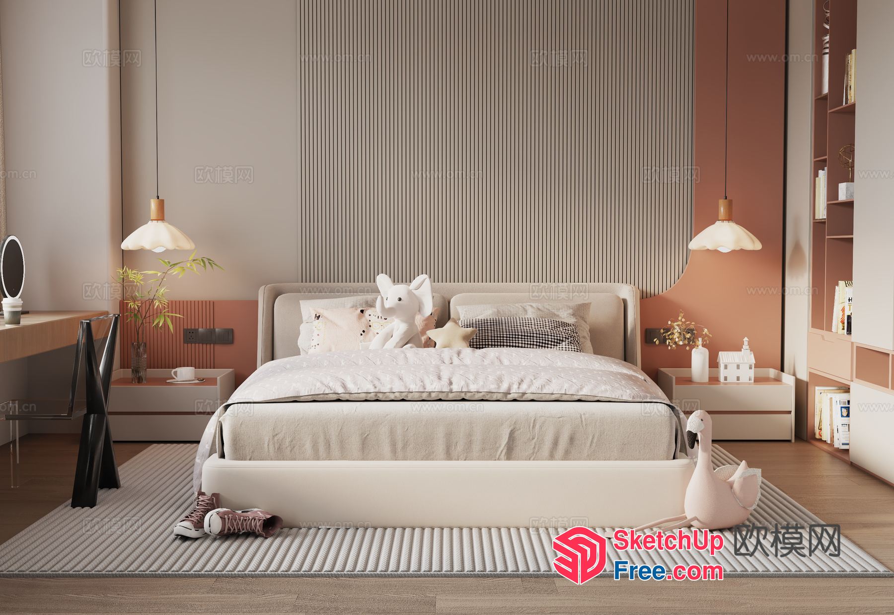 Cozy Modern Bedroom With Elegant Pillows 3D SketchUp File