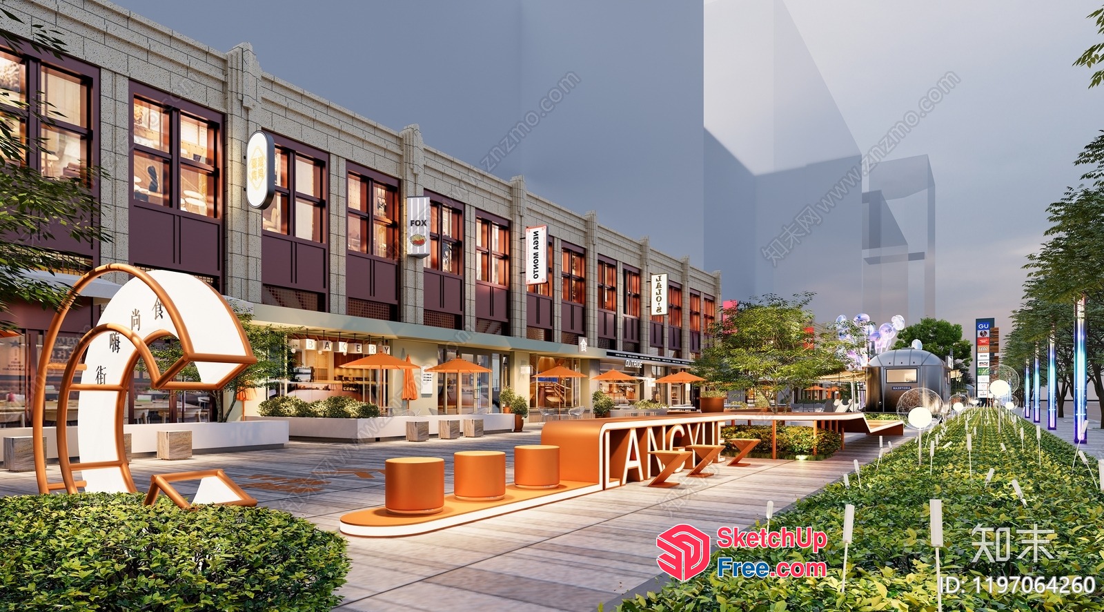 Modern Commercial Street With Elegant Architecture And Decor 3D SketchUp File