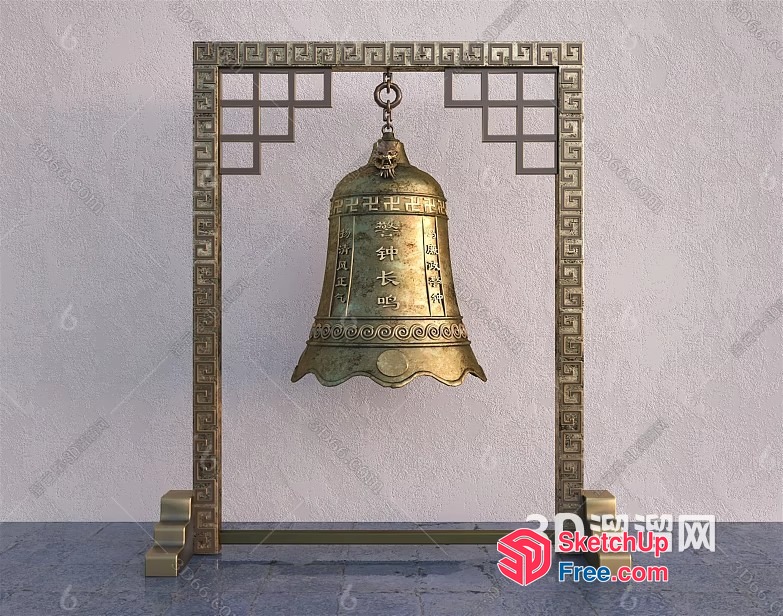 Ornate Asian-Inspired Bell With Intricate Frame 3D SketchUp File