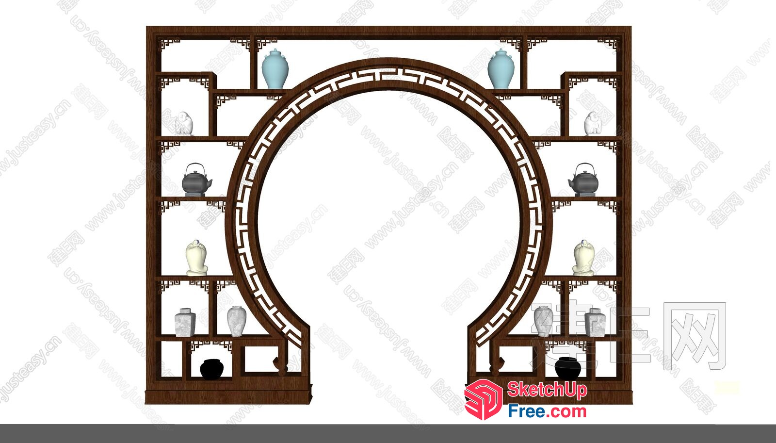 Traditional Chinese-Inspired Shelving Unit 3D SketchUp File