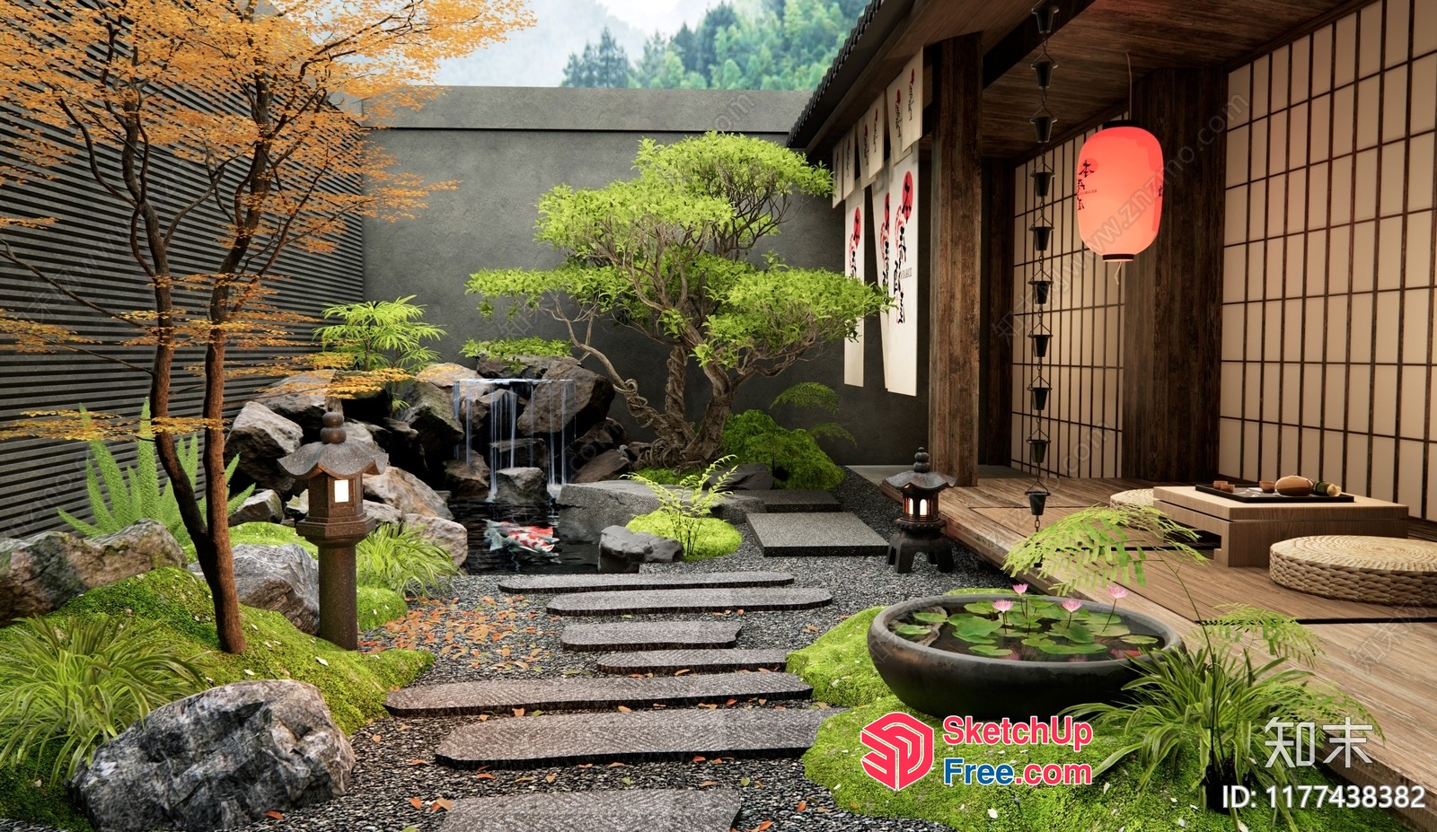 Serene Japanese-Inspired Courtyard Oasis 3D SketchUp File