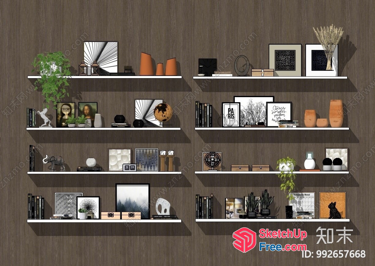 Decorative Shelf With Books And Plants 3D SketchUp File