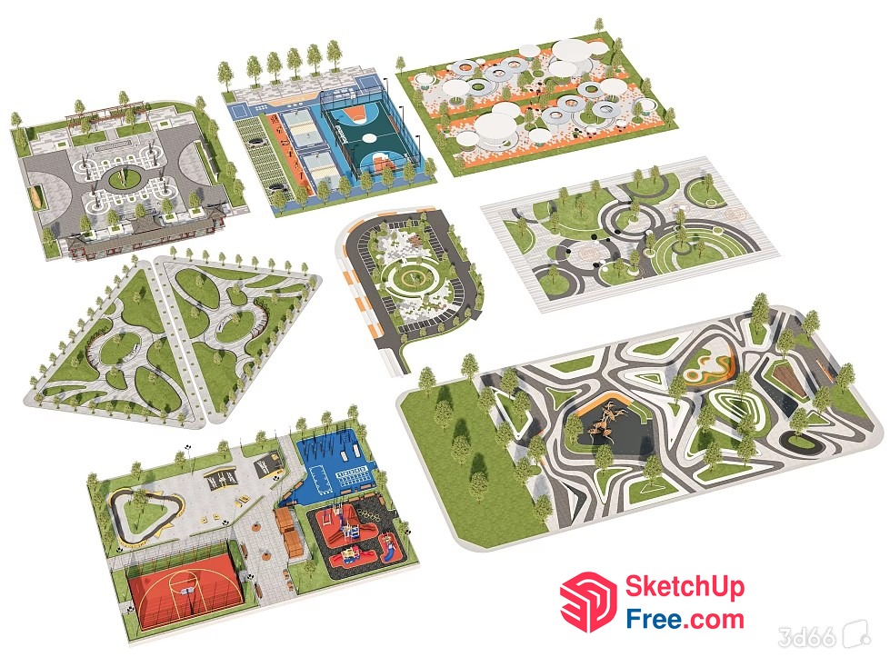 Modern Urban Park Design With Various Recreational Facilities 3D SketchUp File