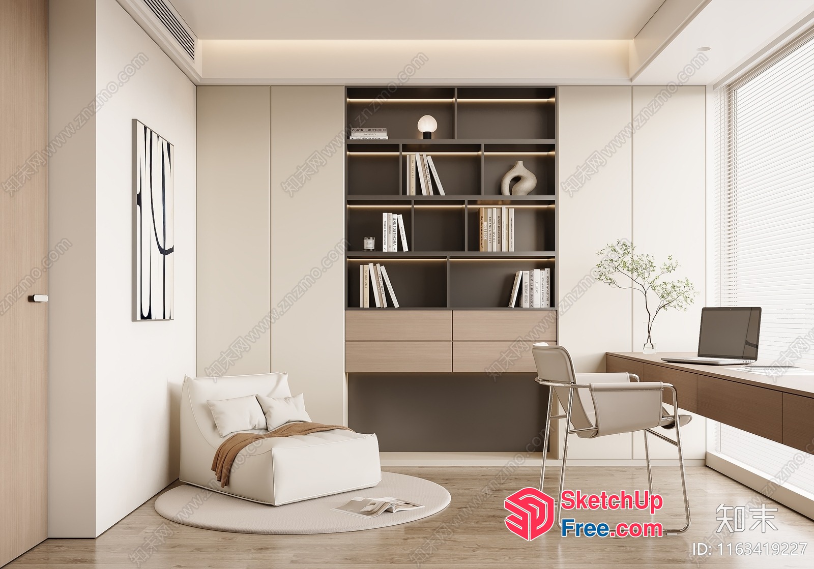 Modern Minimalist Office Interior With Neutral Color Scheme 3D SketchUp File