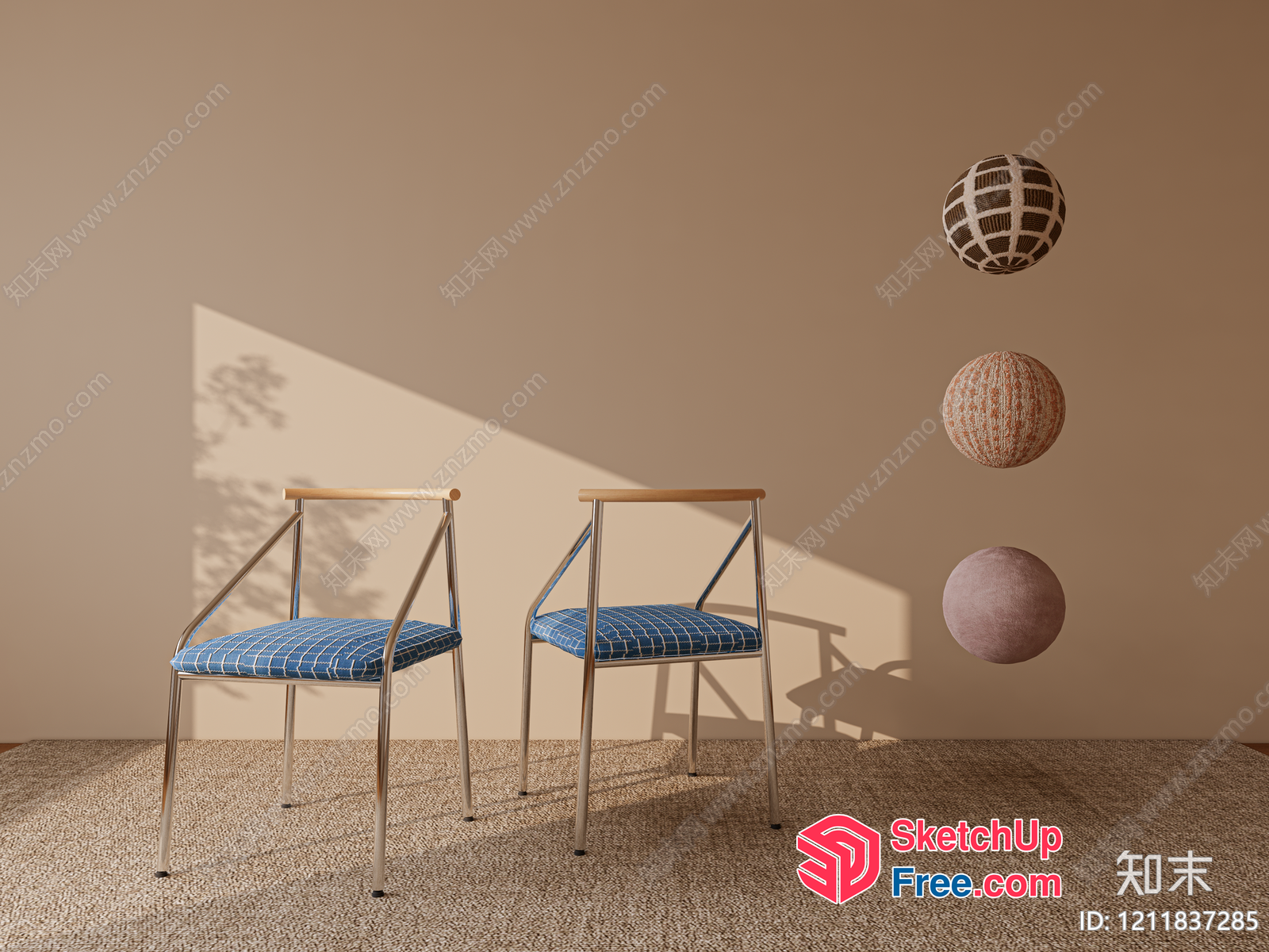 Two Chairs In A Room With A Cream-Colored Wall And Carpeted Floor 3D SketchUp File