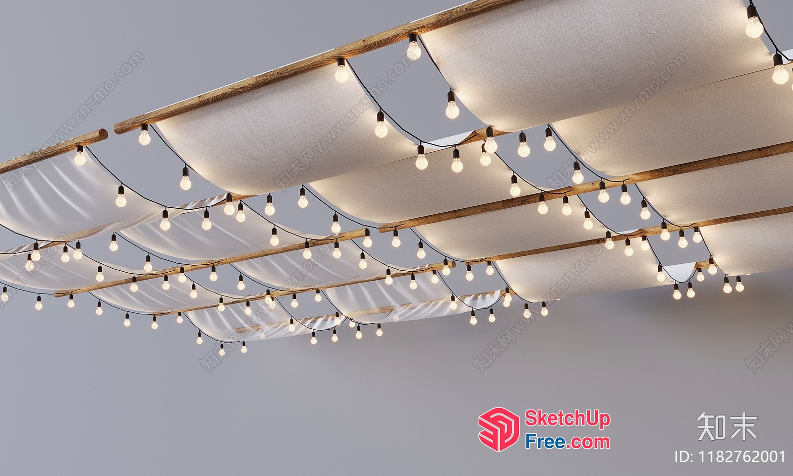 Elegant String Lights Illuminating A Modern Ceiling 3D SketchUp File