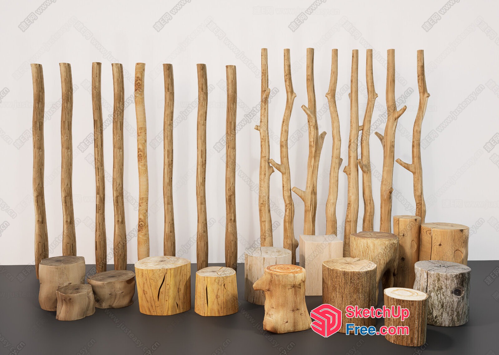 Natural Wood Decorative Elements 3D SketchUp File