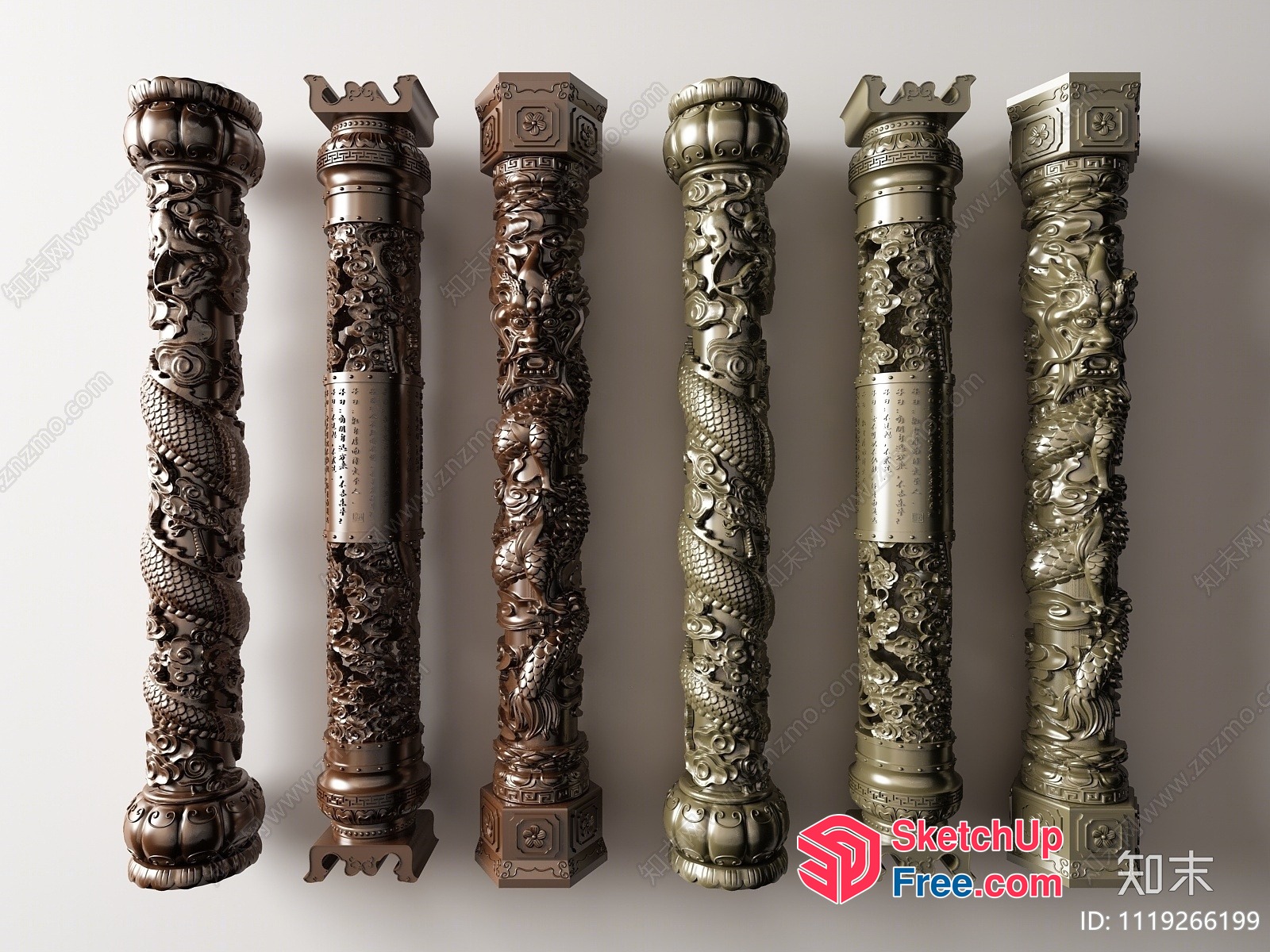 Intricate Pillar Designs With Ornate Carvings 3D SketchUp File