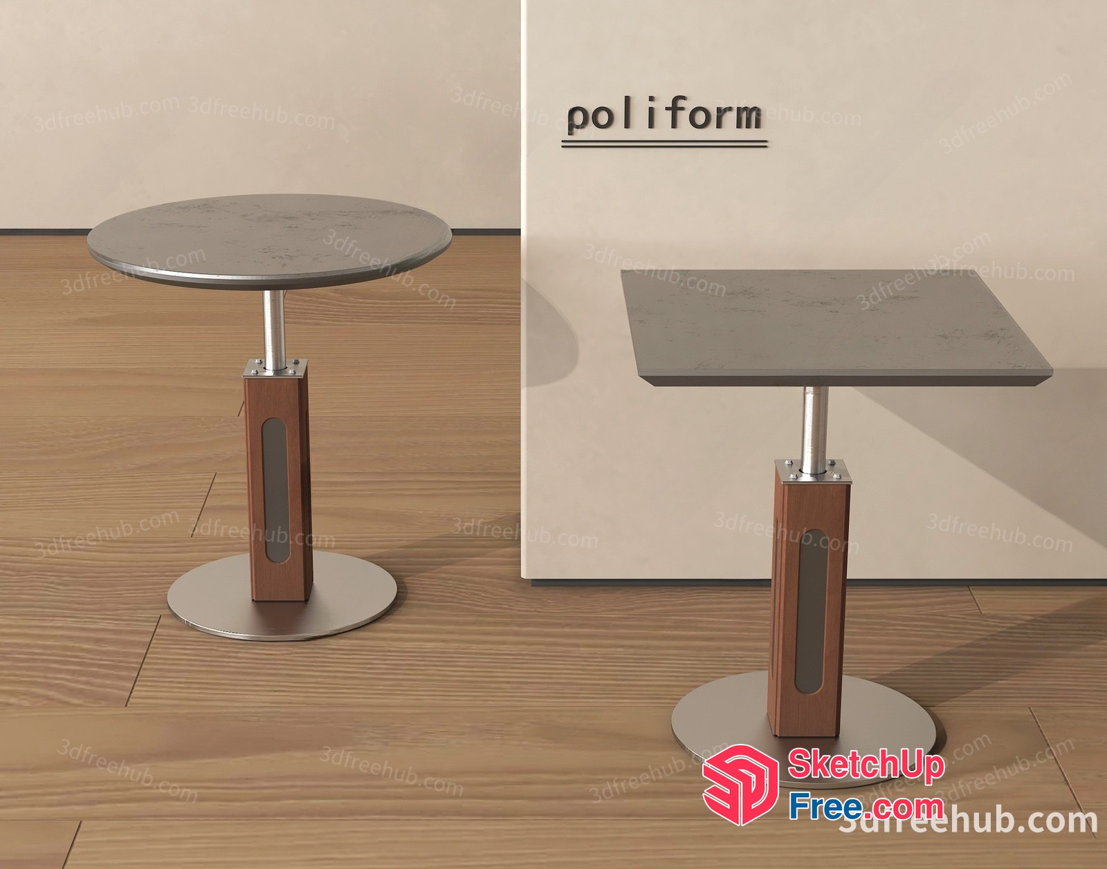Small Table With Wooden Base And Metal Top 3D SketchUp File