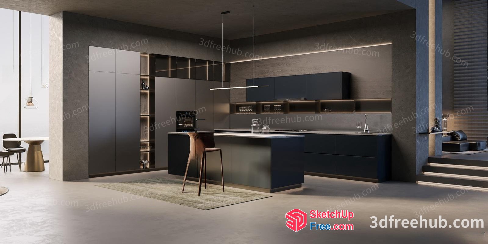 Modern Kitchen With Dark Gray And White Color Scheme 3D SketchUp File