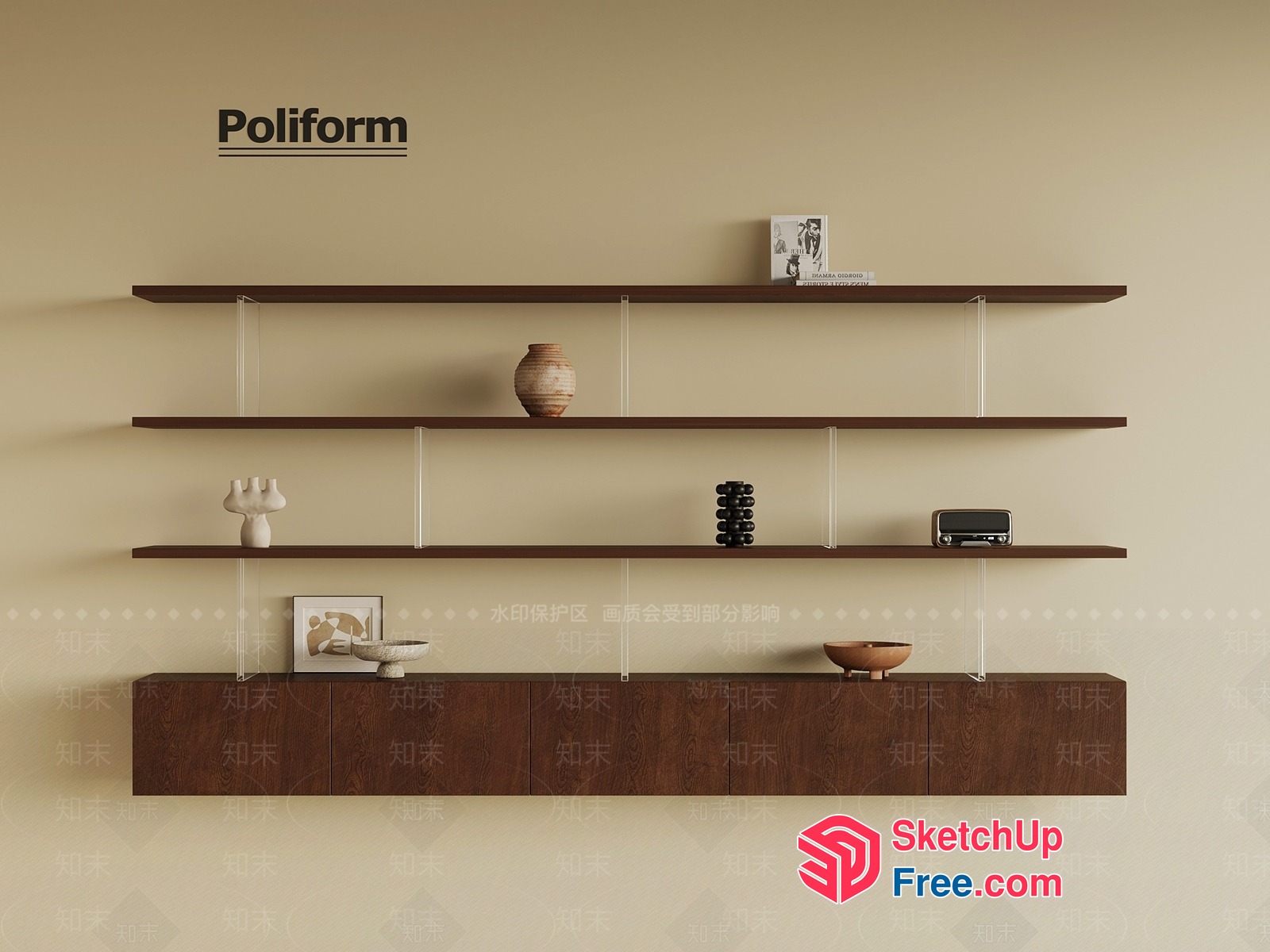 Poliform Decorative Shelf With Vase And Bowl 3D SketchUp File