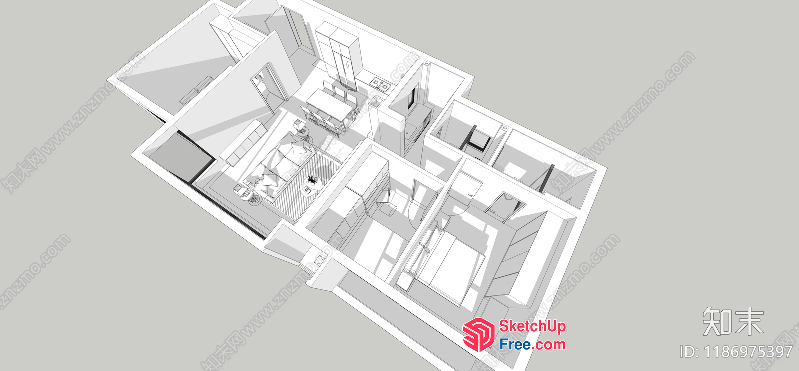 3D Architectural Floor Plan Of Modern Apartment 3D SketchUp File