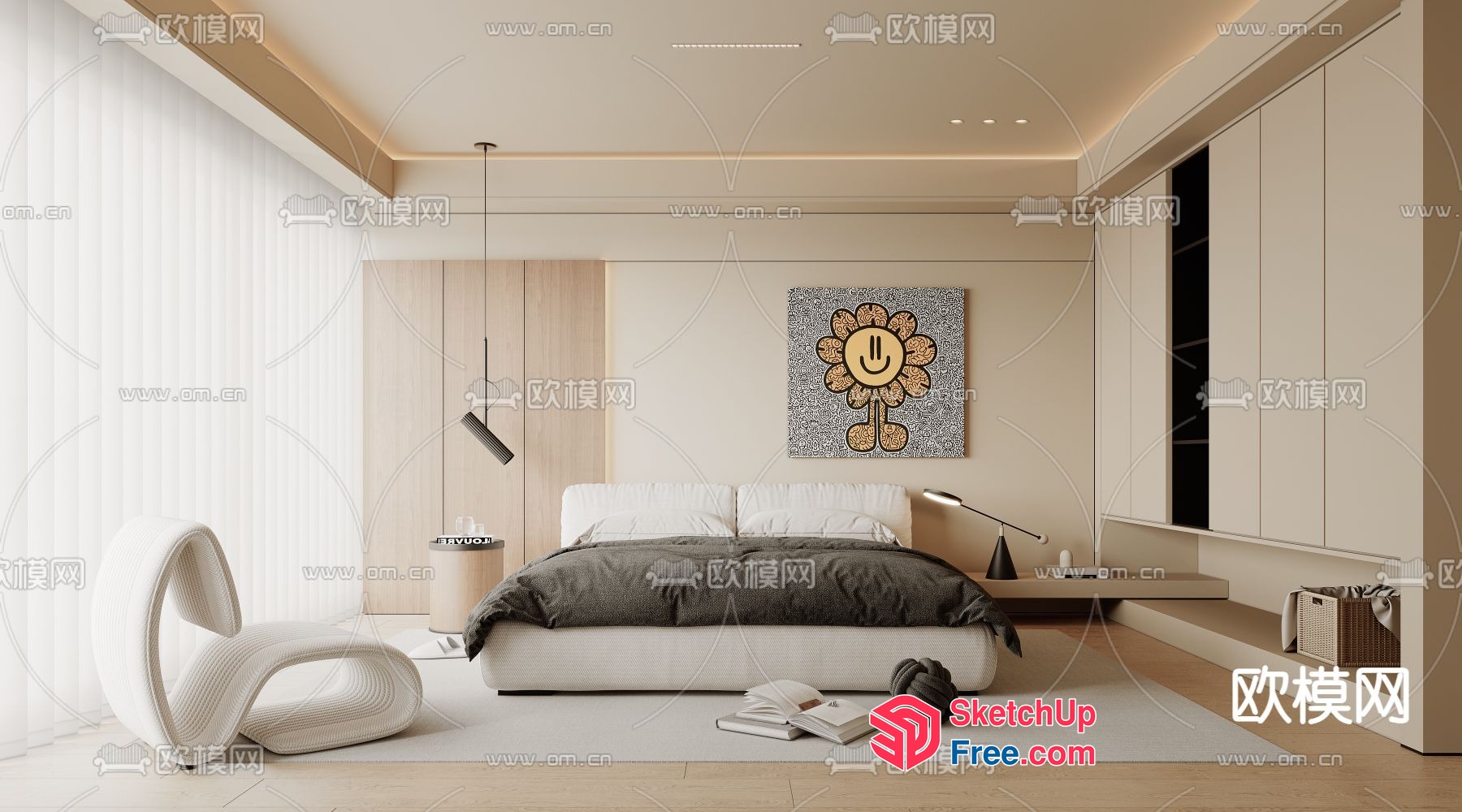 Minimalist Japanese Style Modern Bedroom Interior 3D SketchUp File