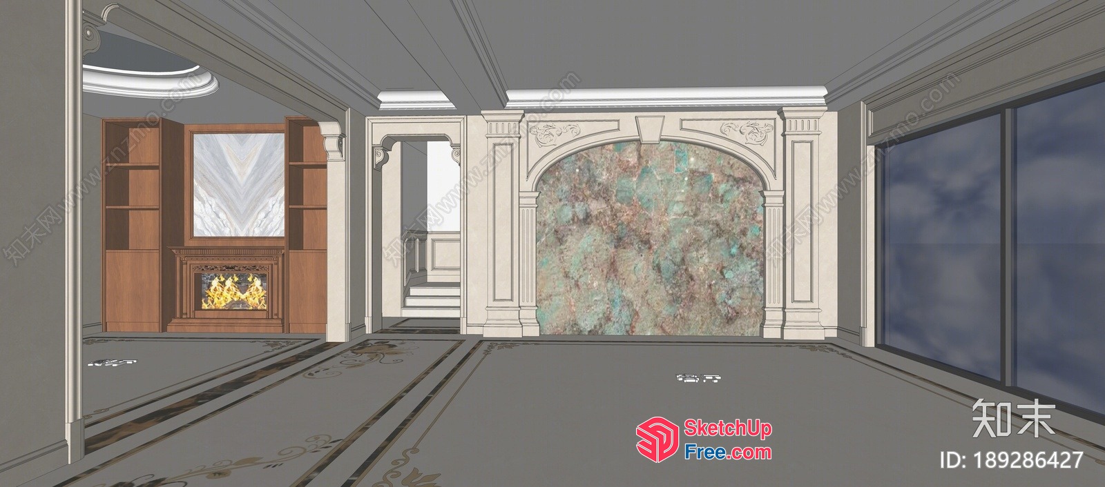 Luxurious Interior With Classic Moulding And Fireplace 3D SketchUp File