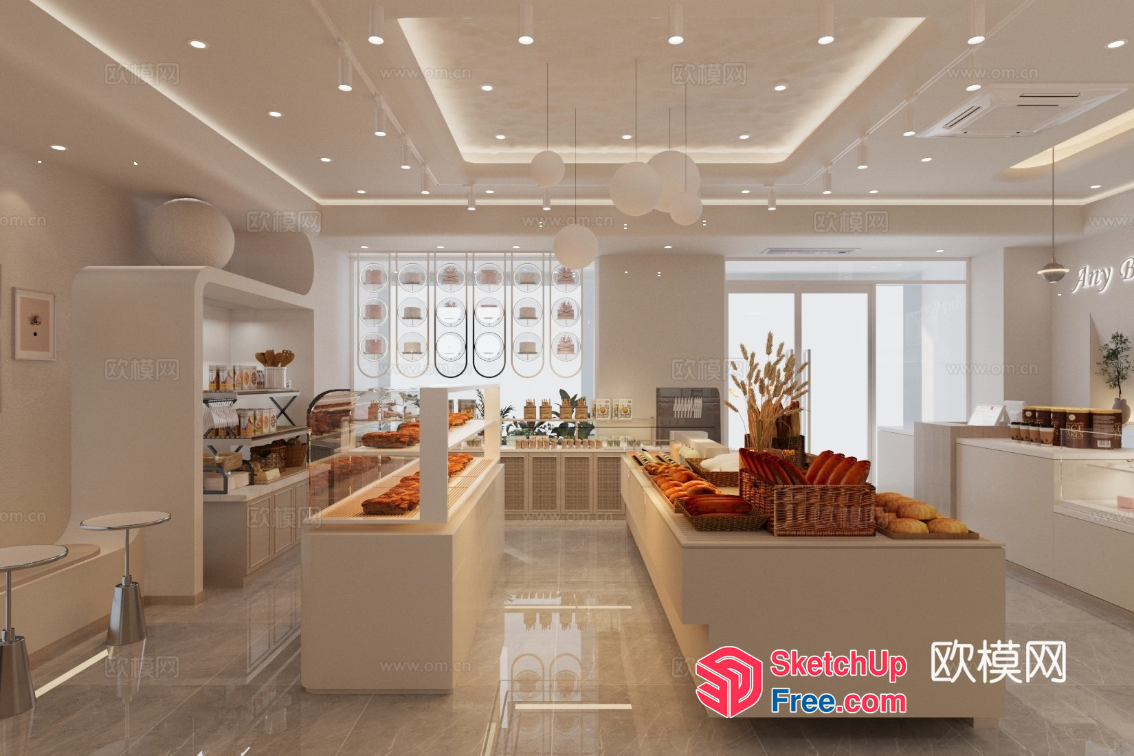 Bakery Shop Interior With Elegant White And Orange Decor 3D SketchUp File