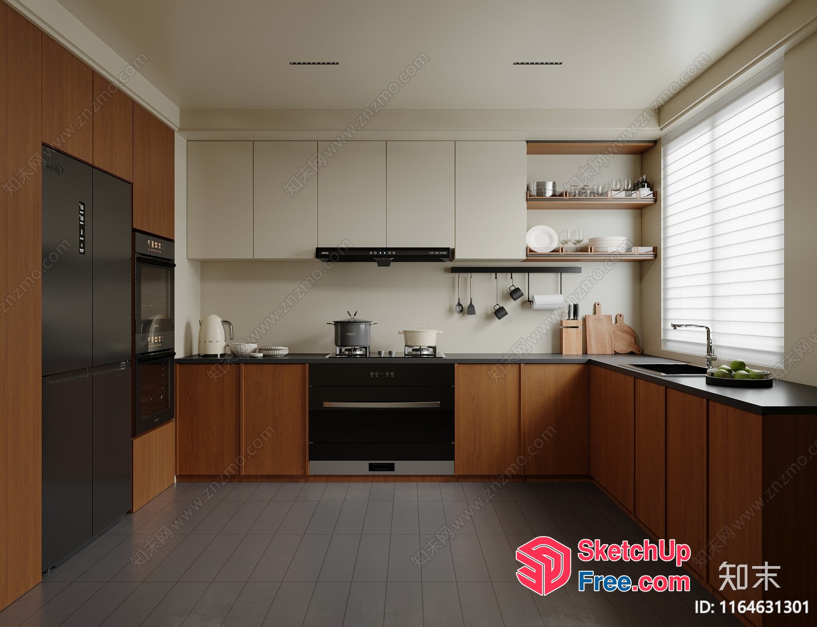 Modern Kitchen With Sleek Appliances And Wooden Accents 3D SketchUp File