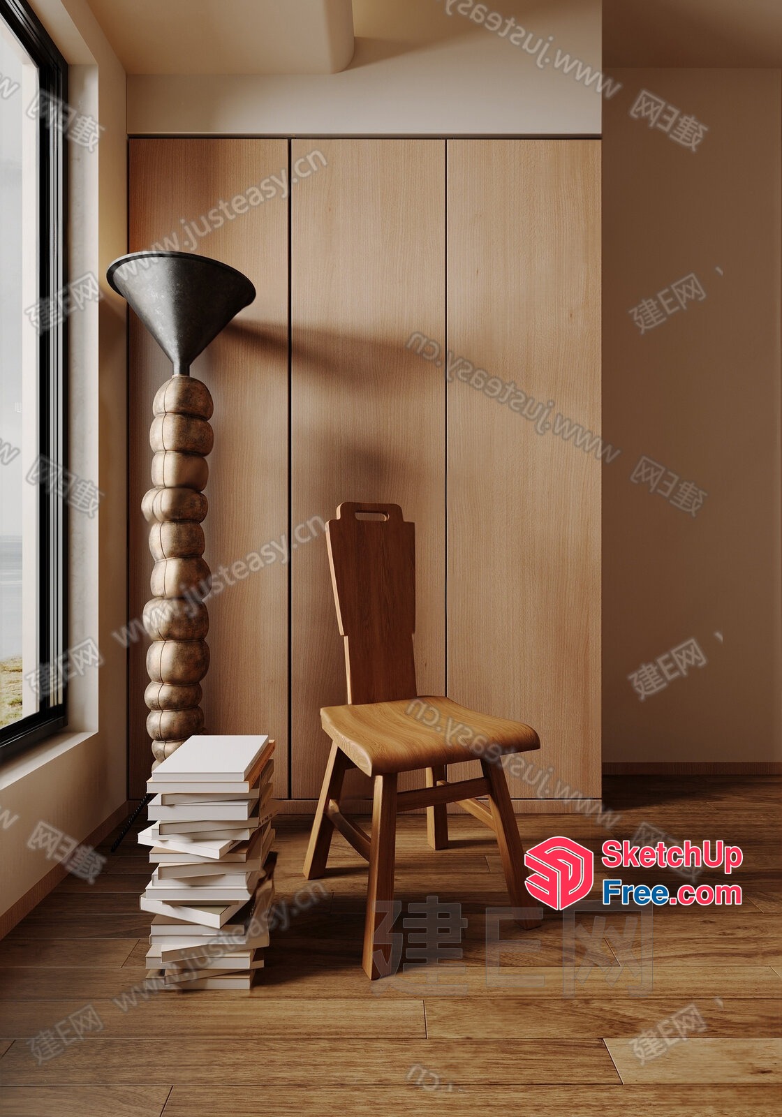 Modern Minimalist Interior With Natural Wood Accents 3D SketchUp File