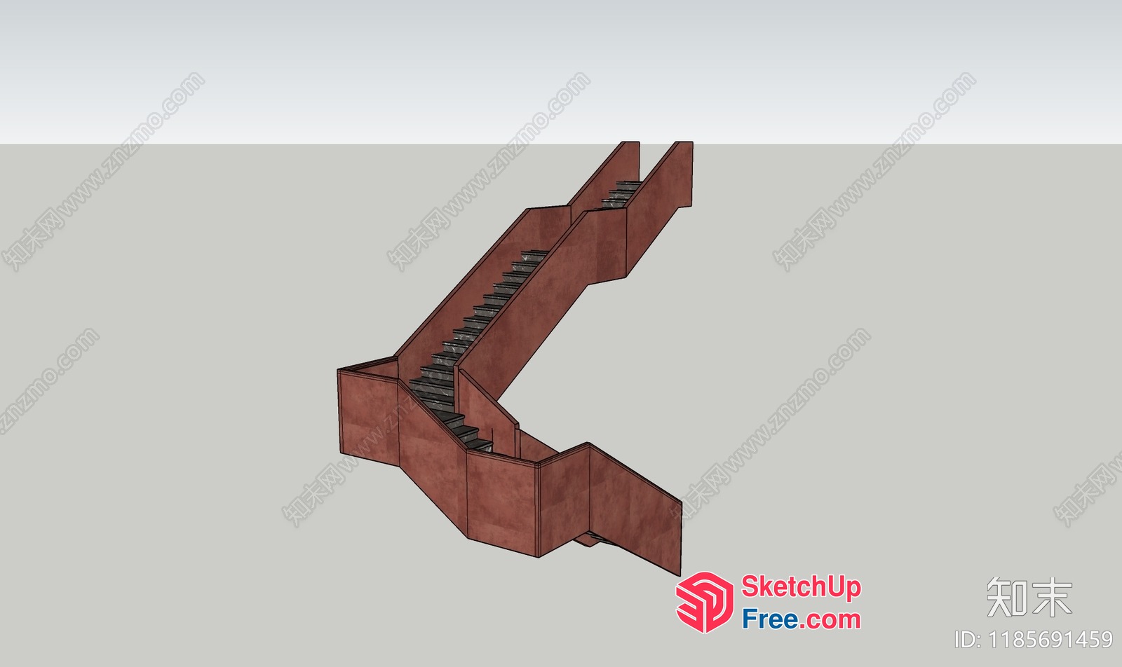 Modern Staircase Design With Brown Railing 3D SketchUp File