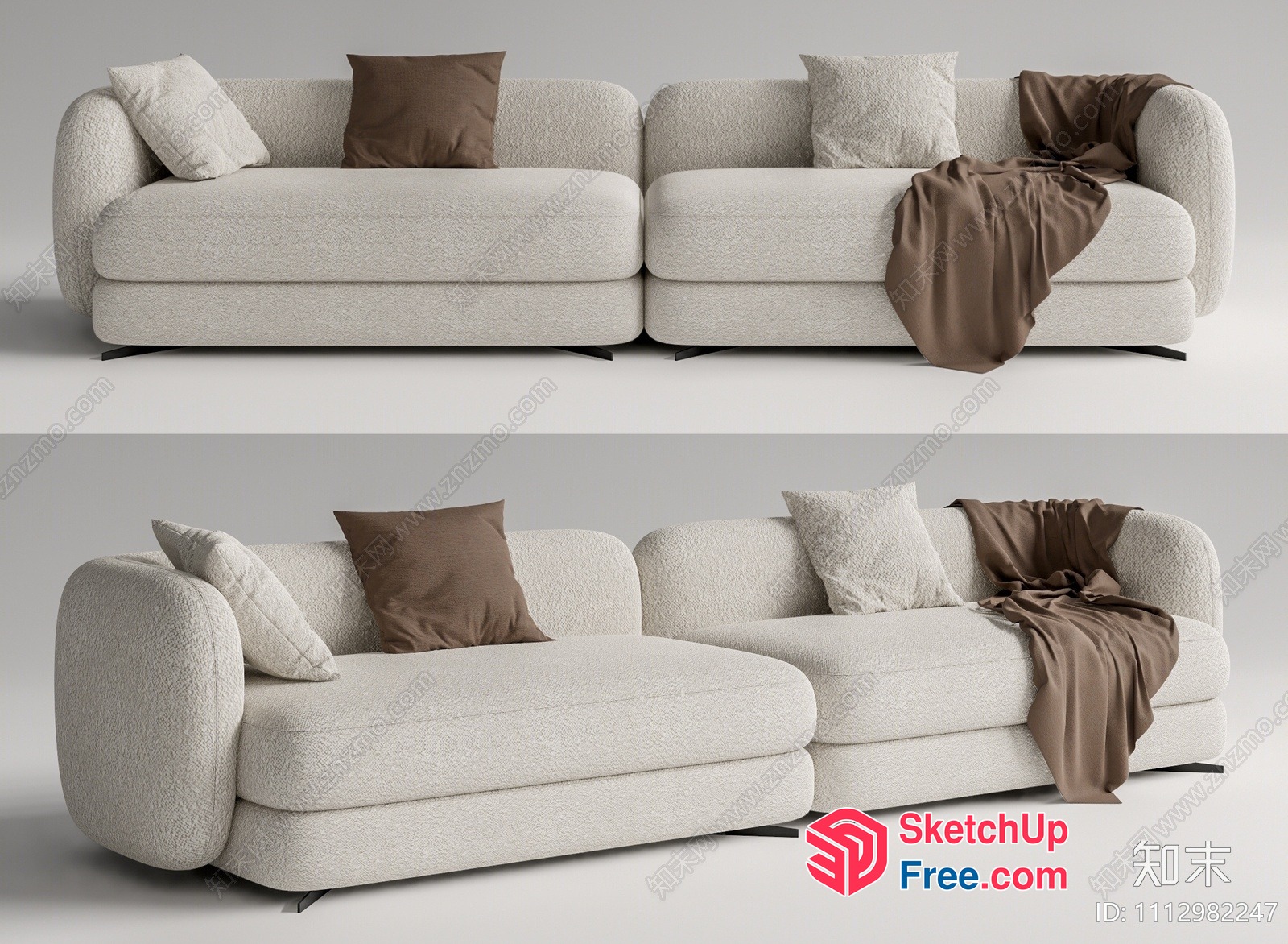 White And Brown Modern L-Shaped Sofa 3D SketchUp File
