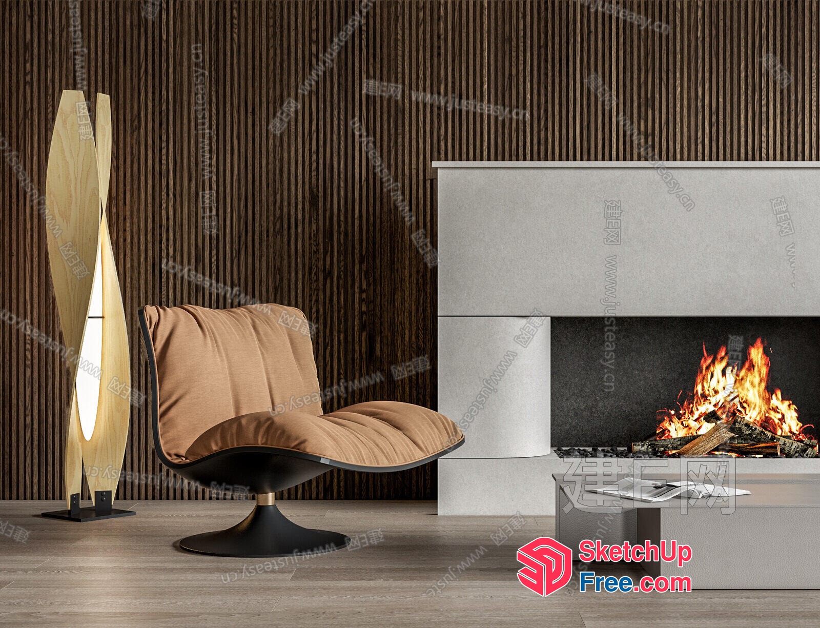 Modern Fireplace And Elegant Chair Combination 3D SketchUp File