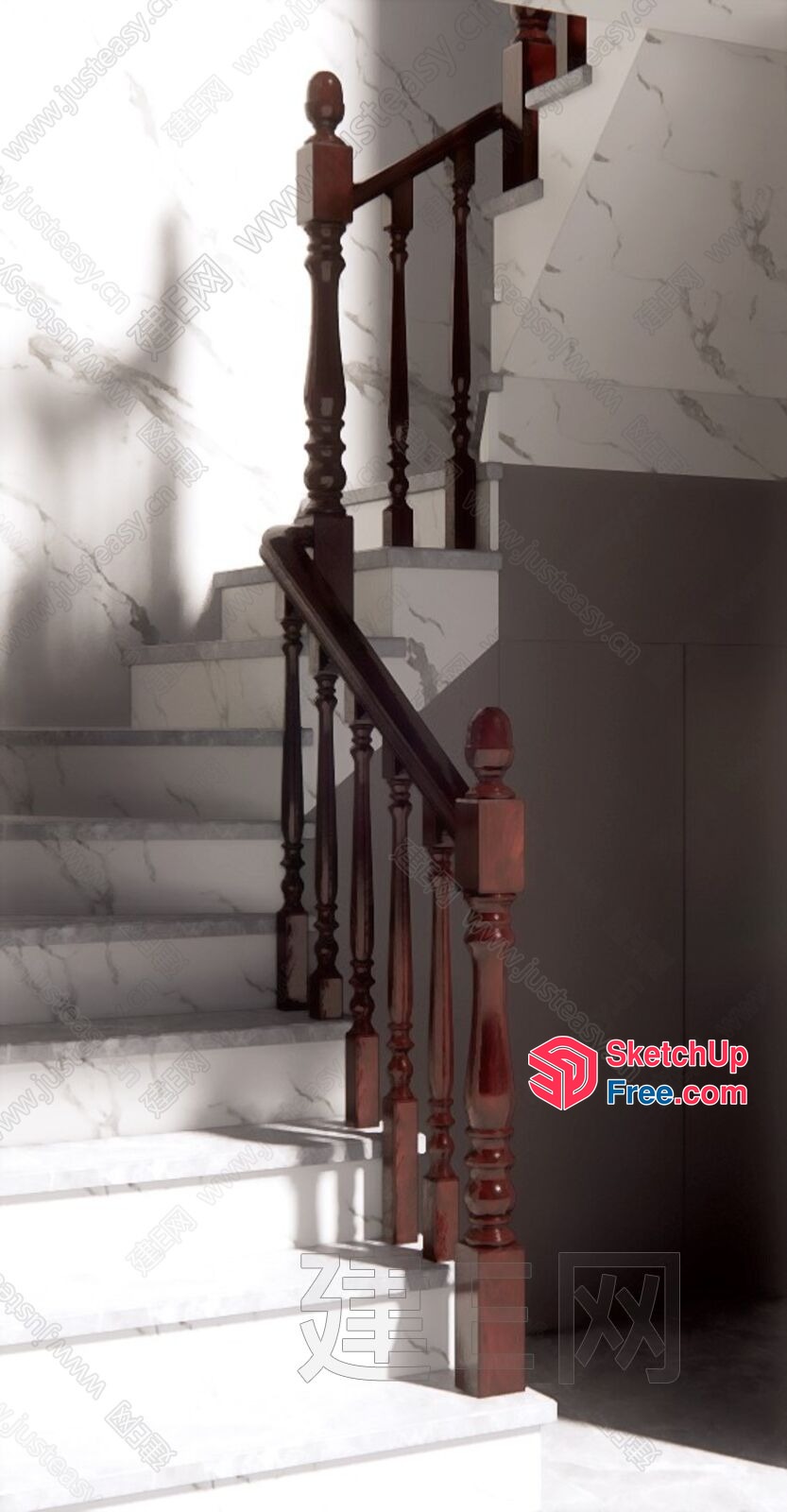 Marble Staircase With Dark Wood Railing 3D SketchUp File