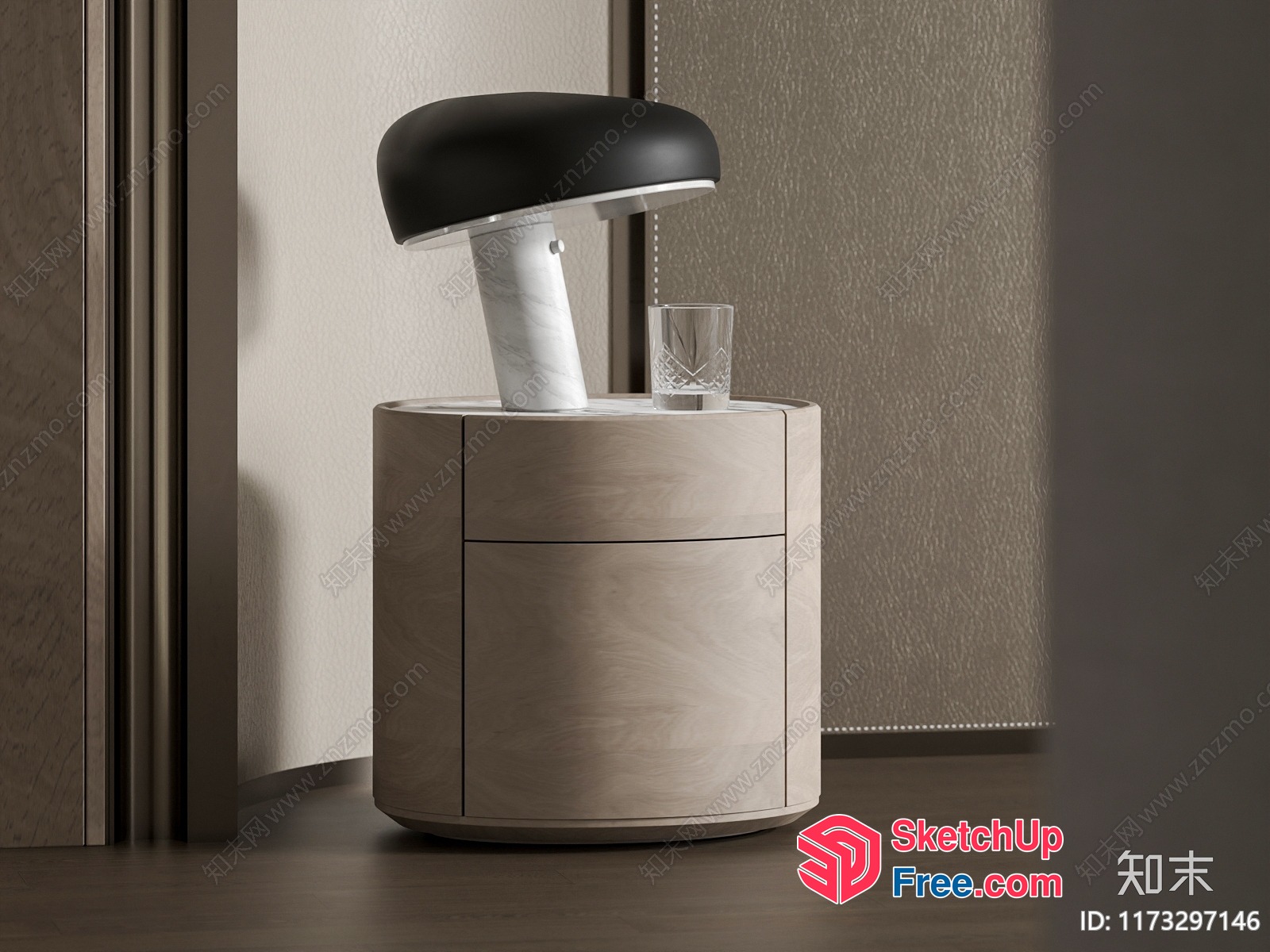 Modern Minimalist Bedside Table With Mushroom Lamp 3D SketchUp File