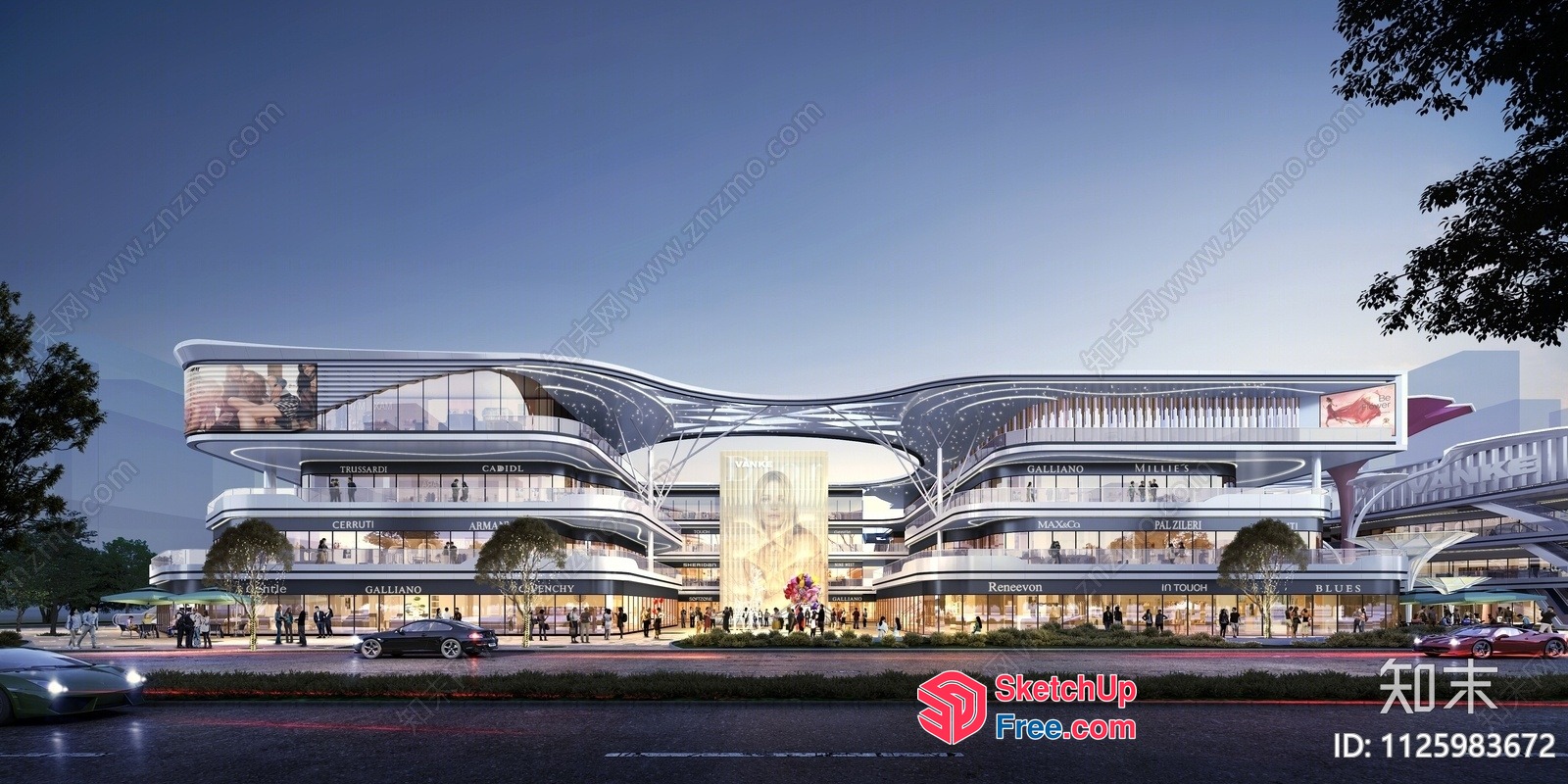 Futuristic Commercial Street With Modern Architecture 3D SketchUp File