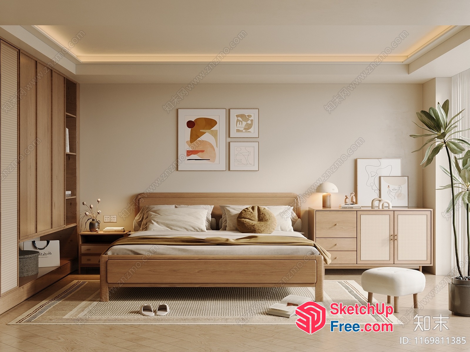 Light Wood Bedroom With Minimalist Decor 3D SketchUp File