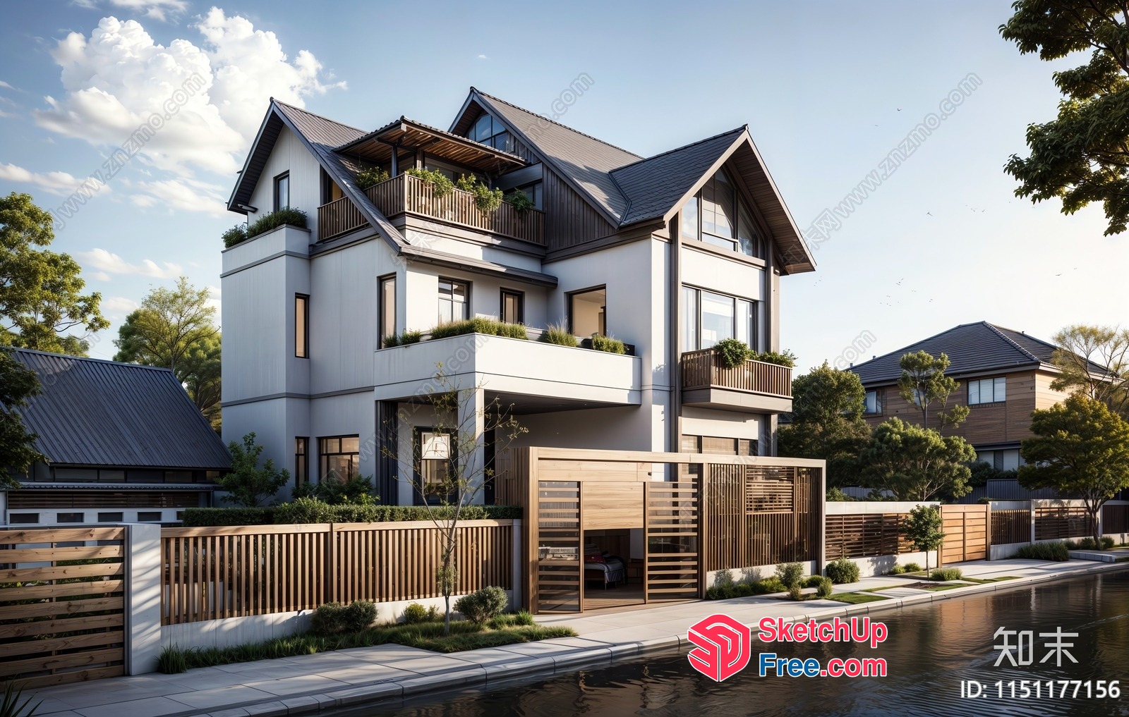 Modern House With Balcony And Staircase 3D SketchUp File