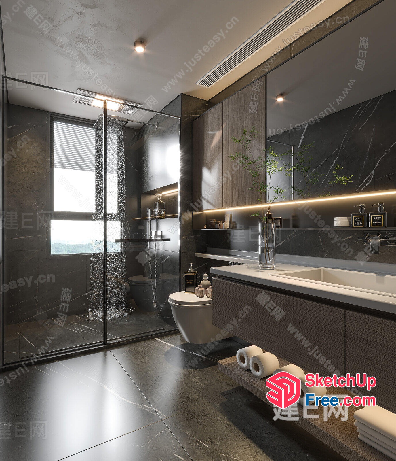 Modern Bathroom With Sleek White And Gray Accents 3D SketchUp File