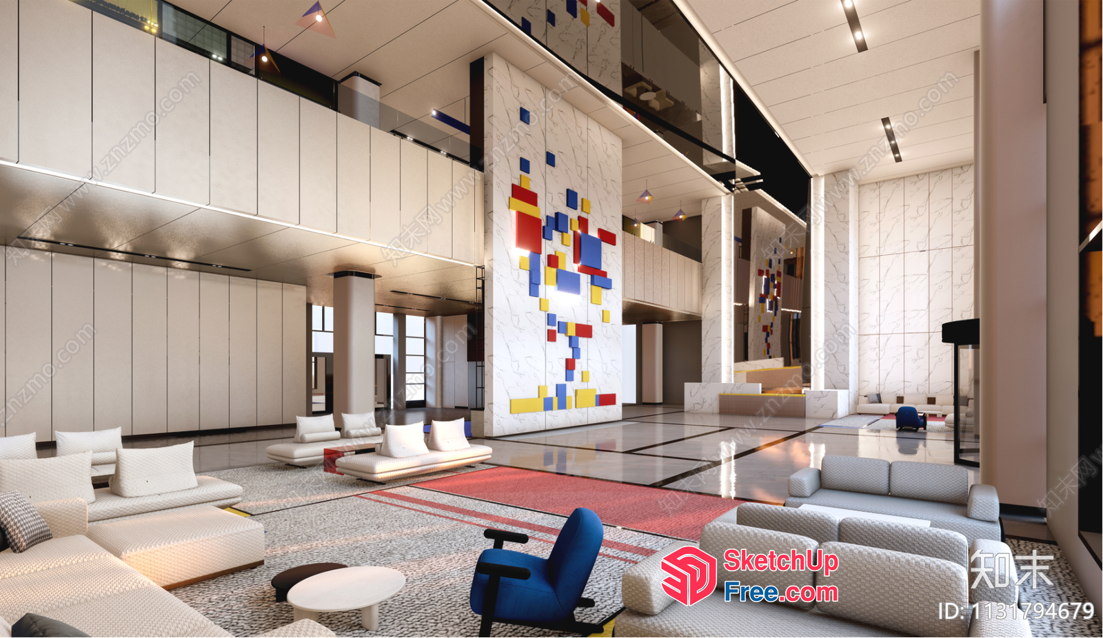 Modern Interior With Pillars And Stairs 3D SketchUp File