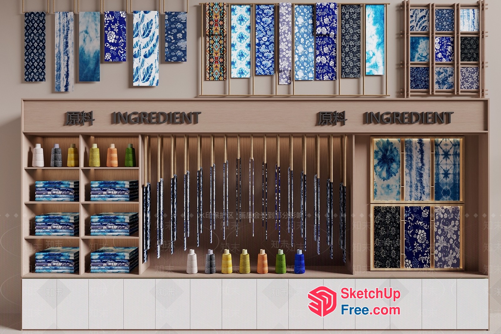 Modern Kitchen Display With Blue And White Patterns 3D SketchUp File