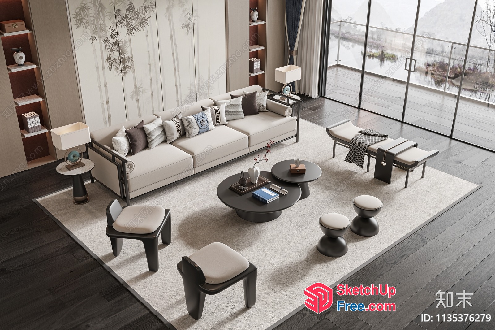 Elegant Modern Japanese-Inspired Living Room Decor 3D SketchUp File