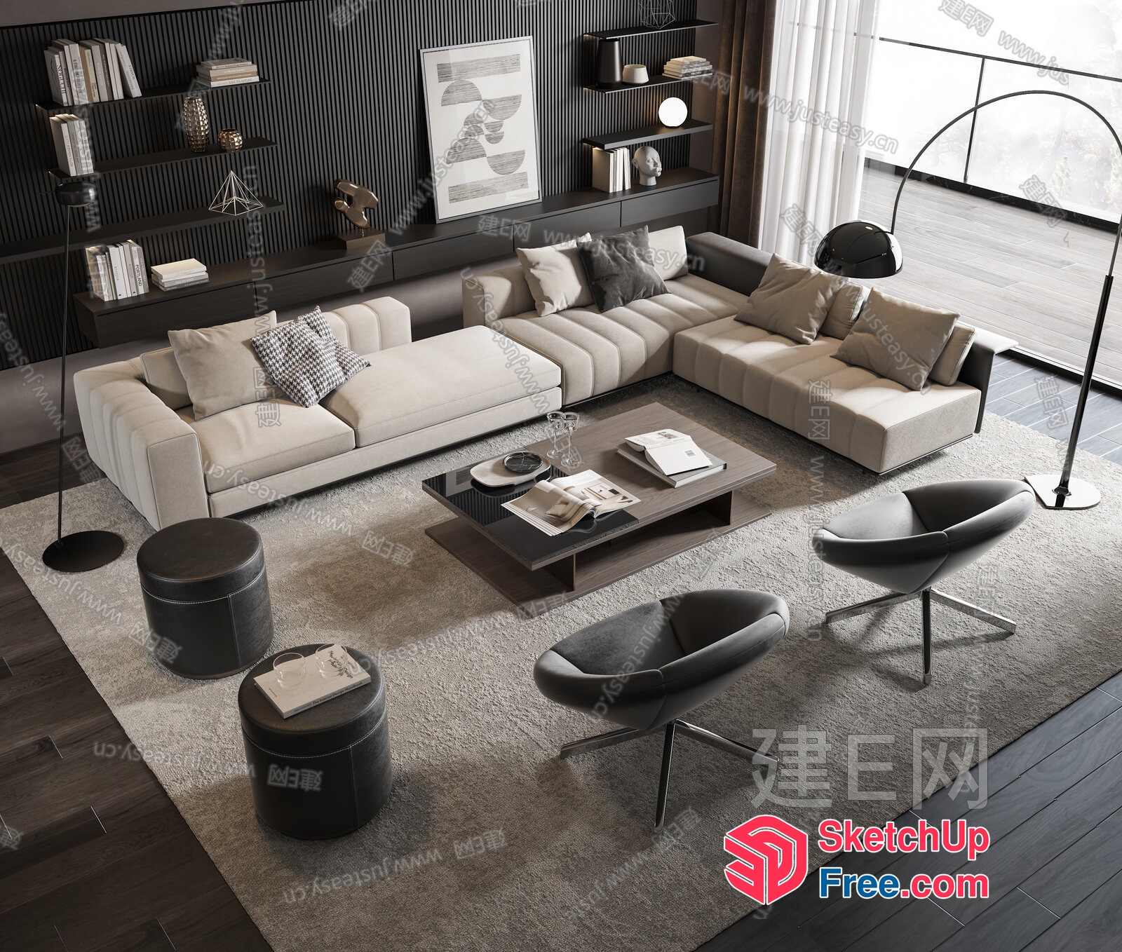Modern Living Room With White Sofa And Coffee Table 3D SketchUp File