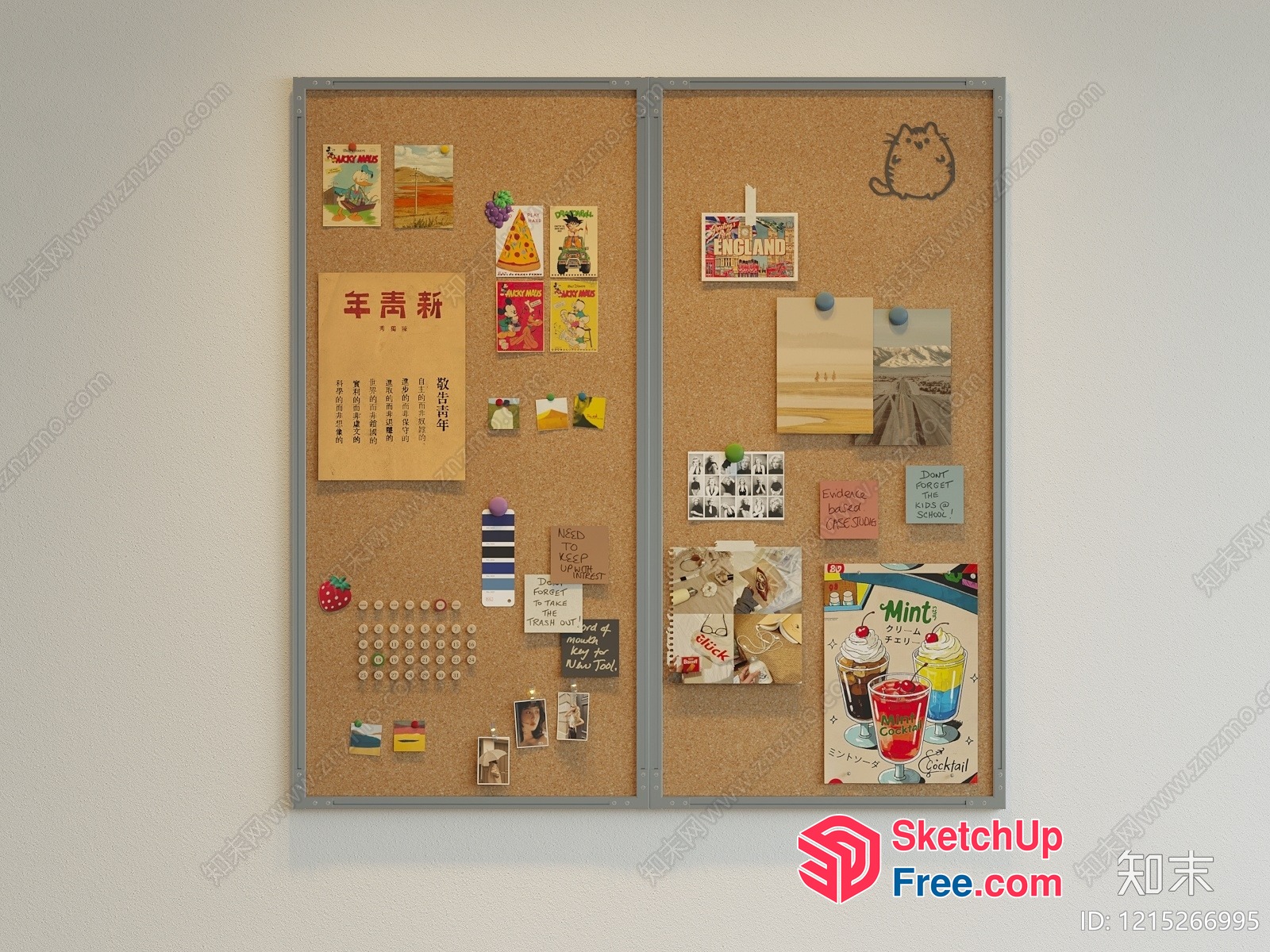 Colorful Postcards And Notes On Two Corkboards 3D SketchUp File