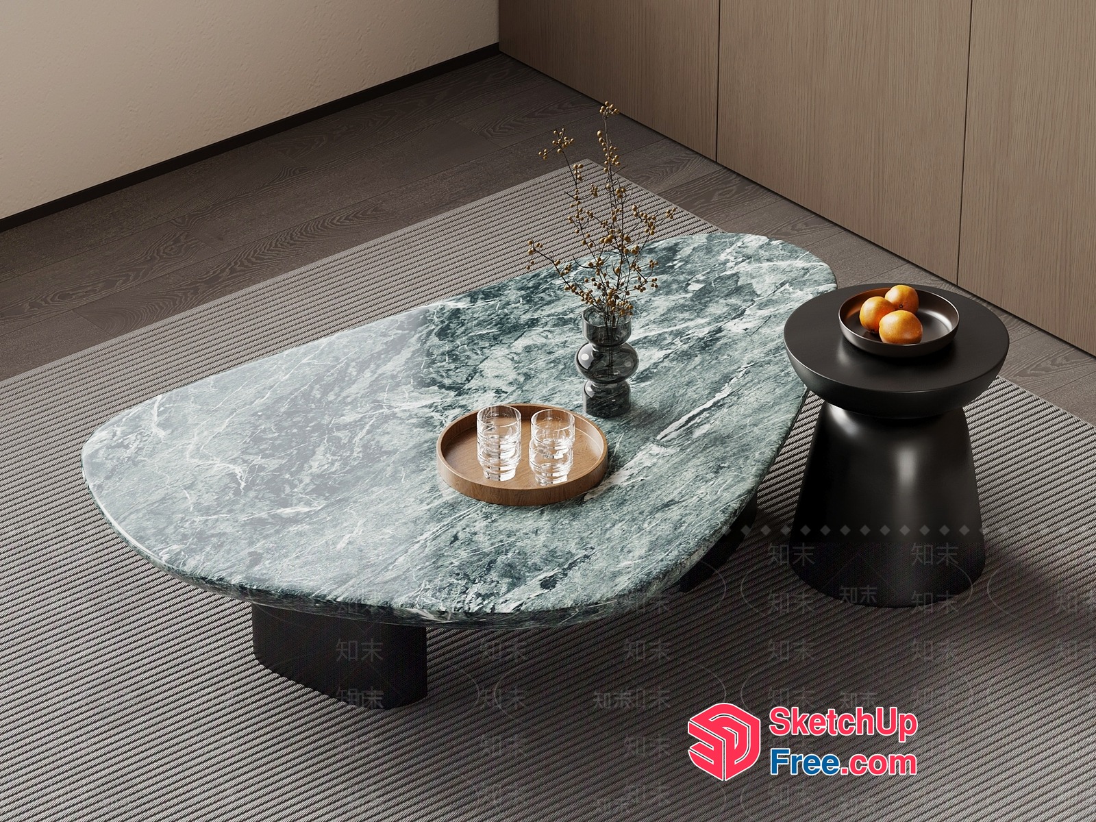 Modern Living Room Furniture With Elegant Marble Coffee Table 3D SketchUp File